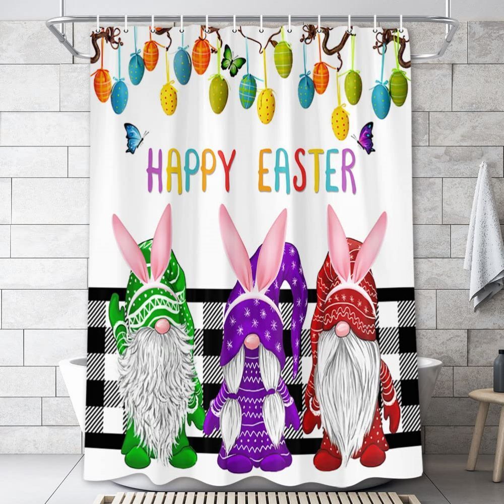 Funny Easter Gnome Print Shower Curtain Waterproof Bathroom Decor - Image 2