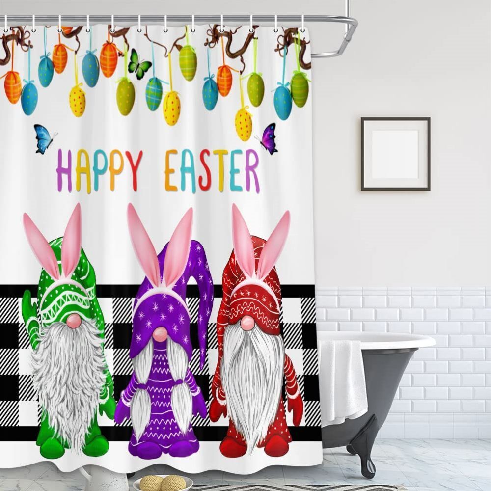 Funny Easter Gnome Print Shower Curtain Waterproof Bathroom Decor - Image 3