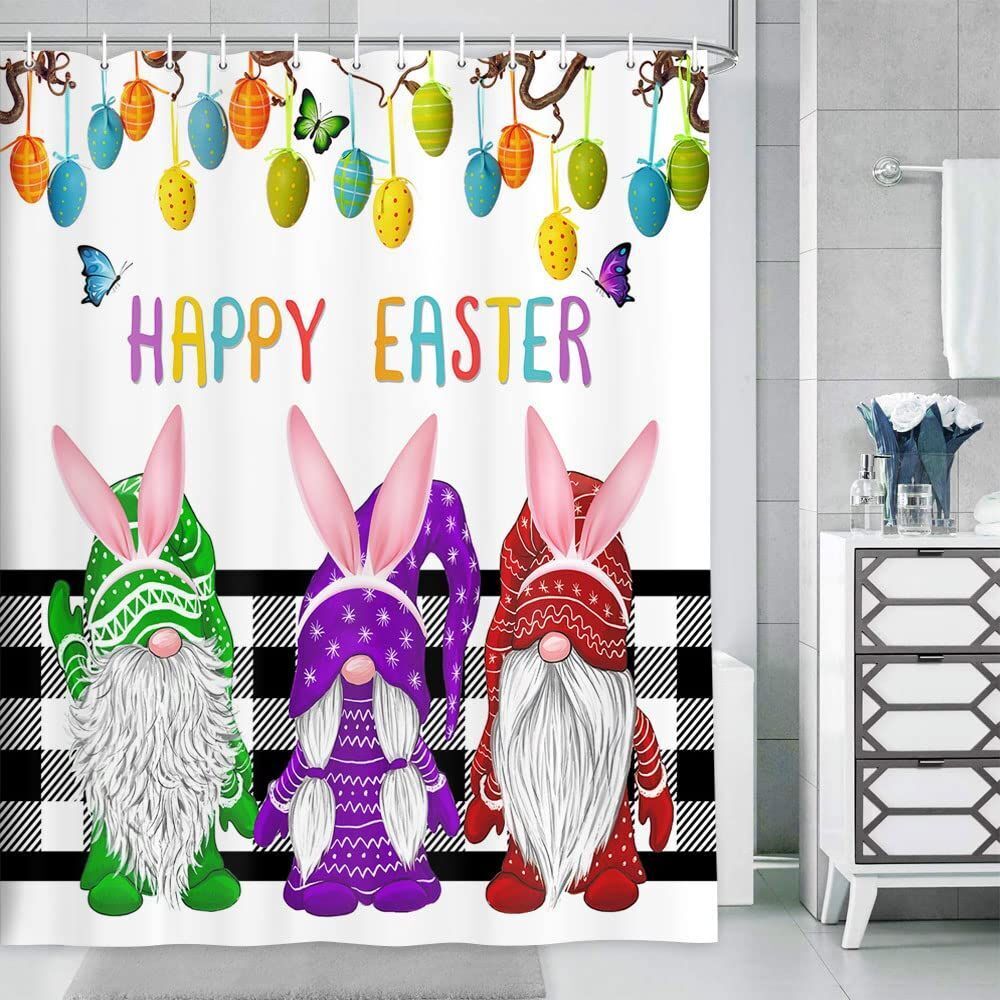 Funny Easter Gnome Print Shower Curtain Waterproof Bathroom Decor - Image 4