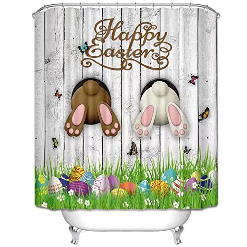 Funny Easter Rabbit and Egg Shower Curtain with Waterproof fabric for an Egg-cellent Time