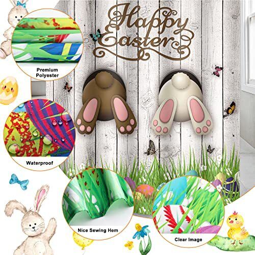 Funny Easter Rabbit and Egg Shower Curtain with Waterproof fabric for an Egg-cellent Time