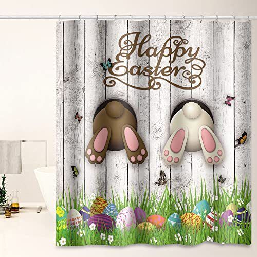 Funny Easter Rabbit and Egg Shower Curtain with Waterproof fabric for an Egg-cellent Time