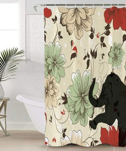 Funny Elephant Animal Flower Pattern Decorative Shower Curtain for Bathroom