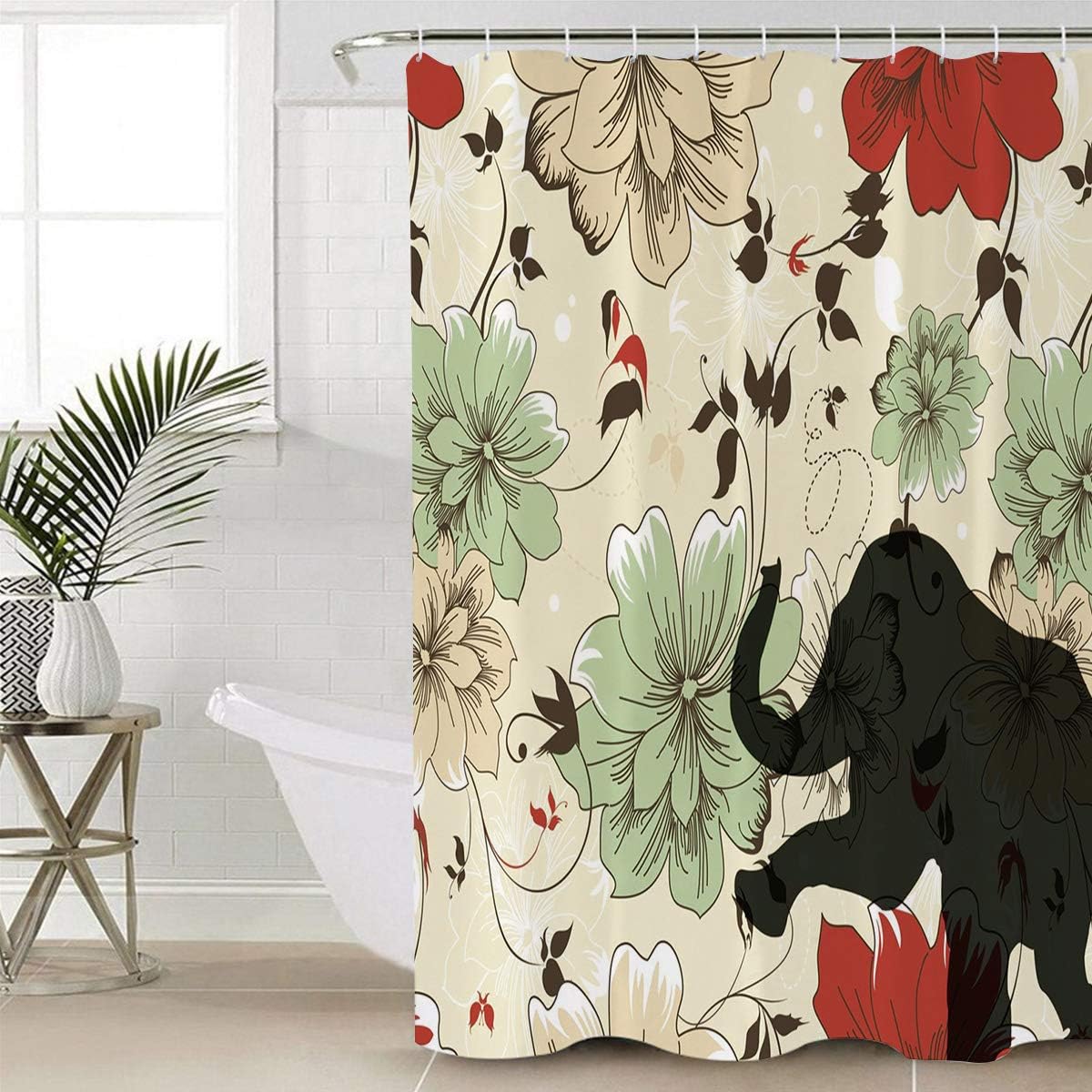 Funny Elephant Animal Flower Pattern Decorative Shower Curtain for Bathroom