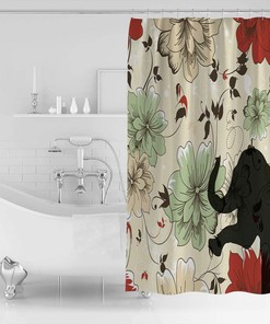 Funny Elephant Animal Flower Pattern Decorative Shower Curtain for Bathroom