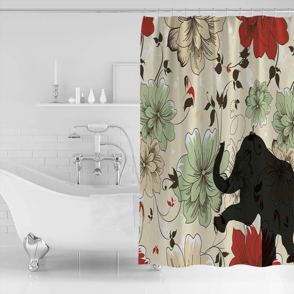 Funny Elephant Animal Flower Pattern Decorative Shower Curtain for Bathroom