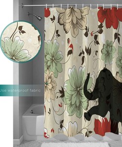 Funny Elephant Animal Flower Pattern Decorative Shower Curtain for Bathroom