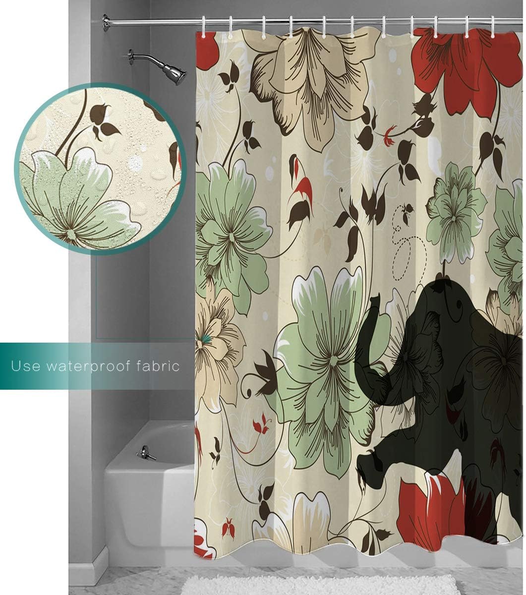 Funny Elephant Animal Flower Pattern Decorative Shower Curtain for Bathroom