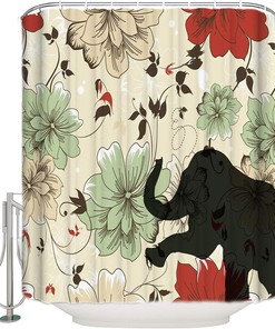 Funny Elephant Animal Flower Pattern Decorative Shower Curtain for Bathroom