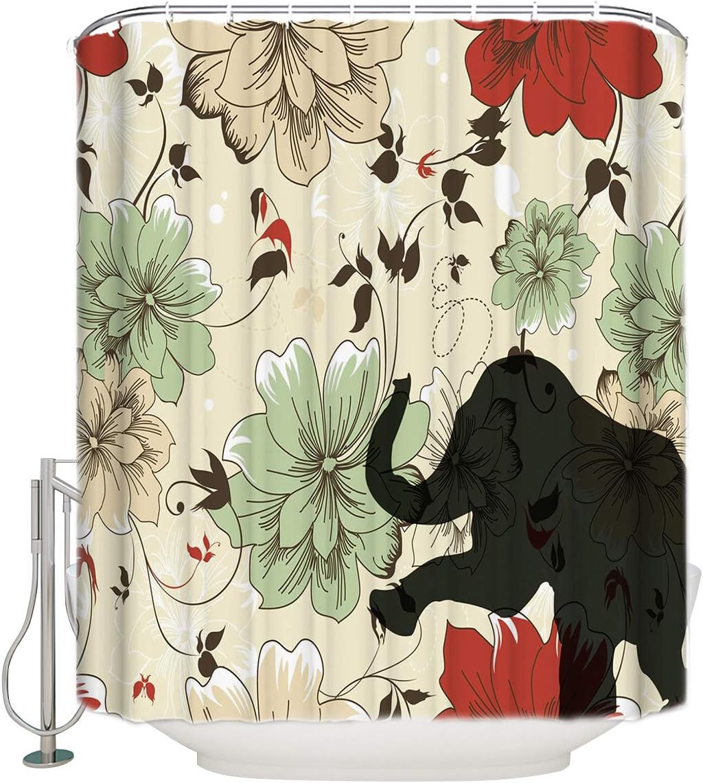 Funny Elephant Animal Flower Pattern Decorative Shower Curtain for Bathroom