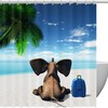 Funny Elephant Coconut Tree Beach Travel Shower Curtain - Waterproof Bathroom Decor