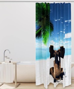 Funny Elephant Coconut Tree Beach Travel Shower Curtain - Waterproof Bathroom Decor