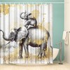 Funny Elephant Family Shower Curtain with Yellow Oil Painting Artwork for African Wild Animal Bathroom Decor 