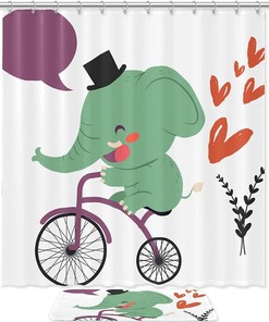 Funny Elephant Riding Bike Shower Curtain - Waterproof Cute Bathroom Decor