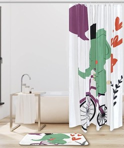 Funny Elephant Riding Bike Shower Curtain - Waterproof Cute Bathroom Decor