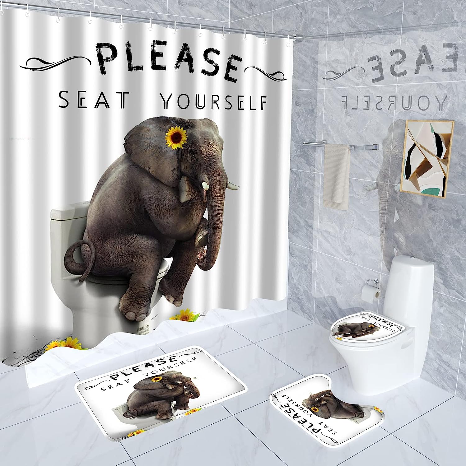 Funny Elephant Shower Curtain - Creative Design For Bathtub Decoration