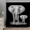 Funny Elephant Shower Curtain with African Wild Animal Close-Up, Tropical Indian Boho Black Background Printing Fabric