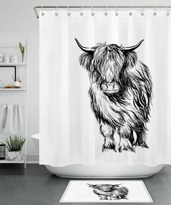 Funny Farm Animal Highland Cow Shower Curtain For Bathroom