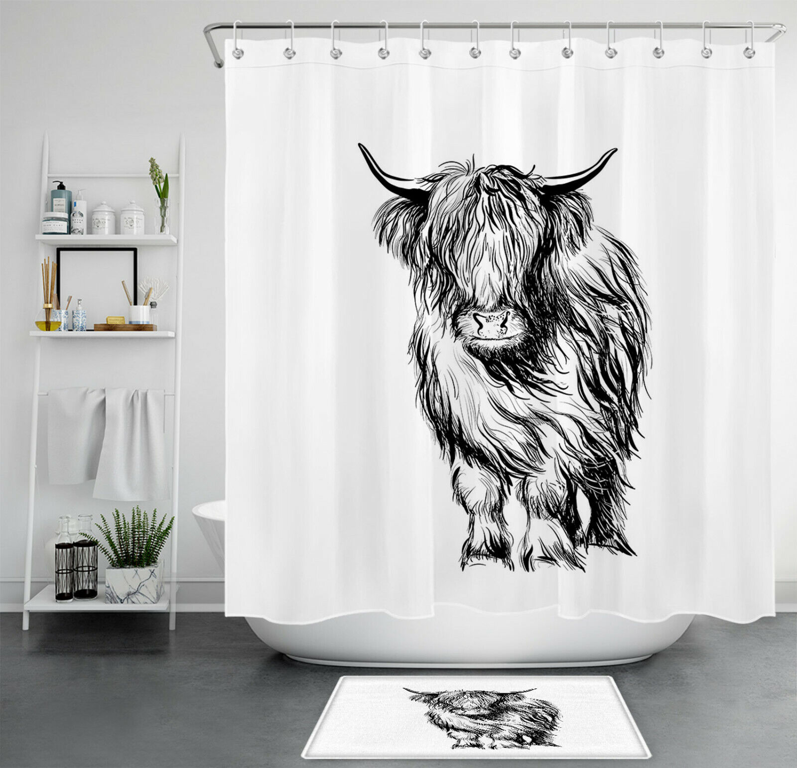 Funny Farm Animal Highland Cow Shower Curtain For Bathroom