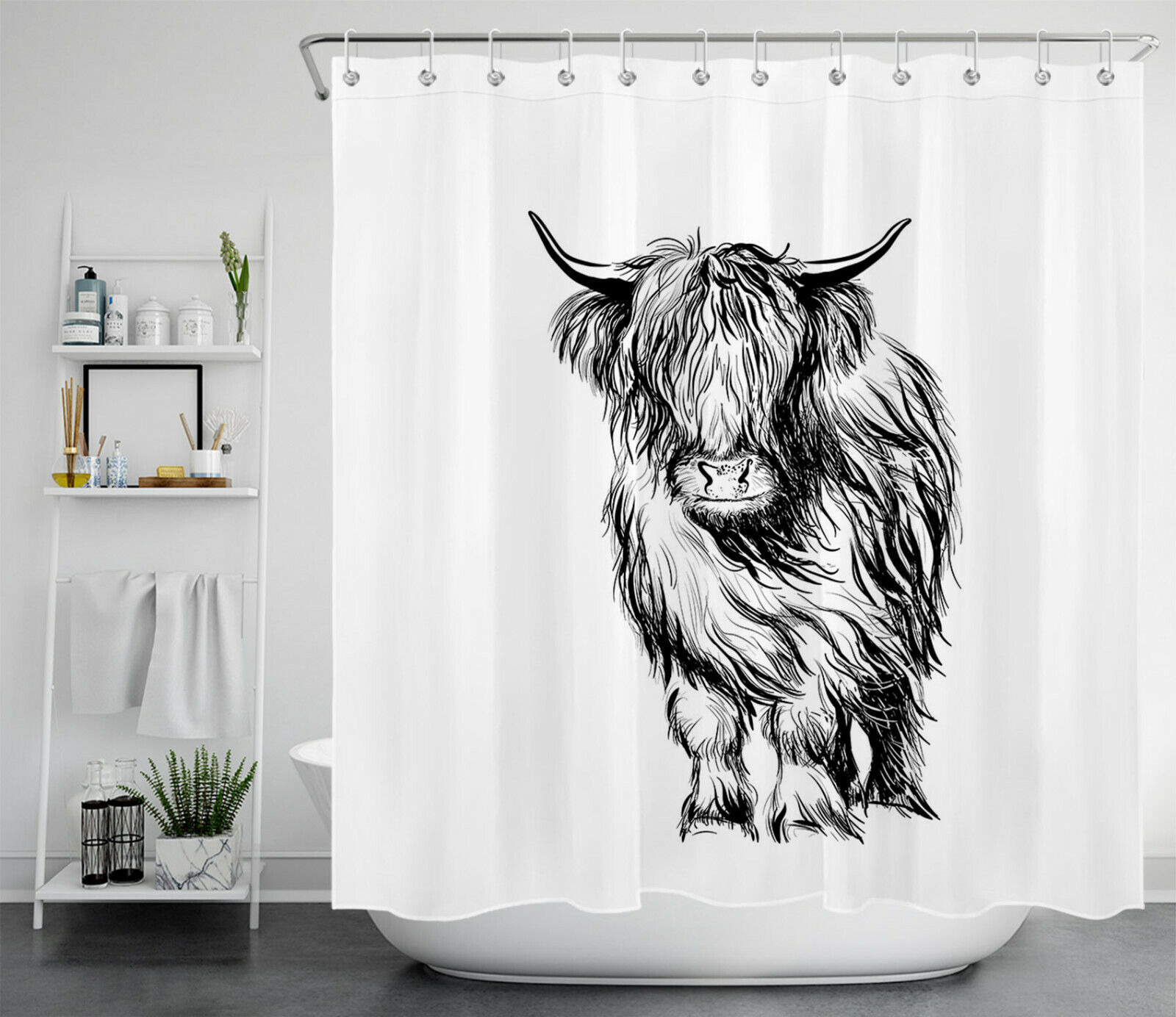 Funny Farm Animal Highland Cow Shower Curtain For Bathroom - Image 2