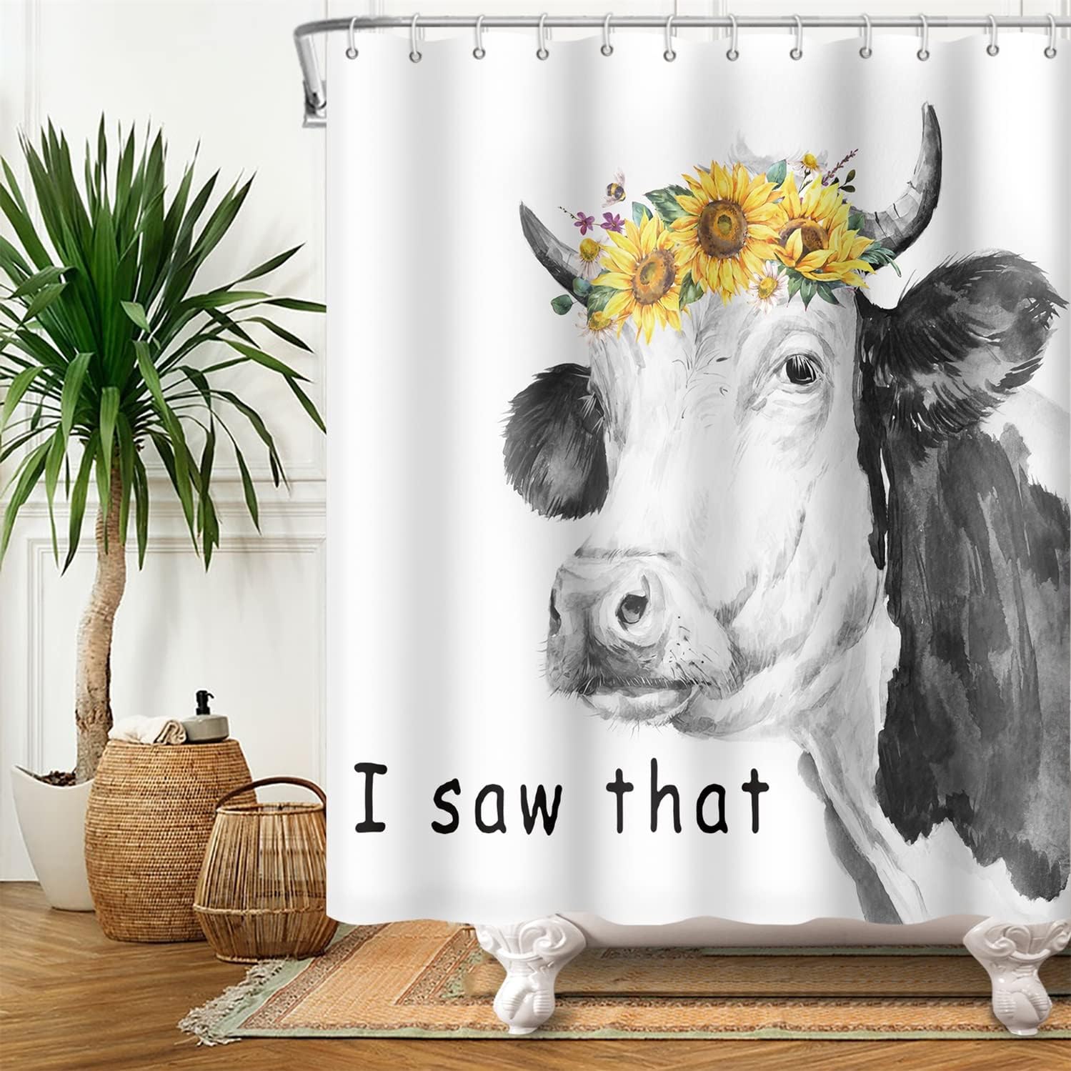 Funny Farm Cow Shower Curtain For Kids Bathroom Farmhouse Decor