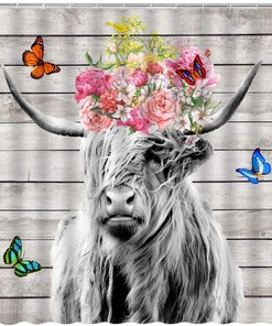 Funny Farmhouse Animal Portrait Printed Shower Curtain For Bathroom Decor
