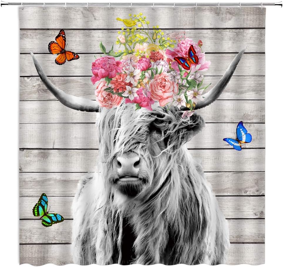 Funny Farmhouse Animal Portrait Printed Shower Curtain For Bathroom Decor