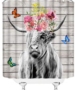 Funny Farmhouse Animal Portrait Printed Shower Curtain For Bathroom Decor