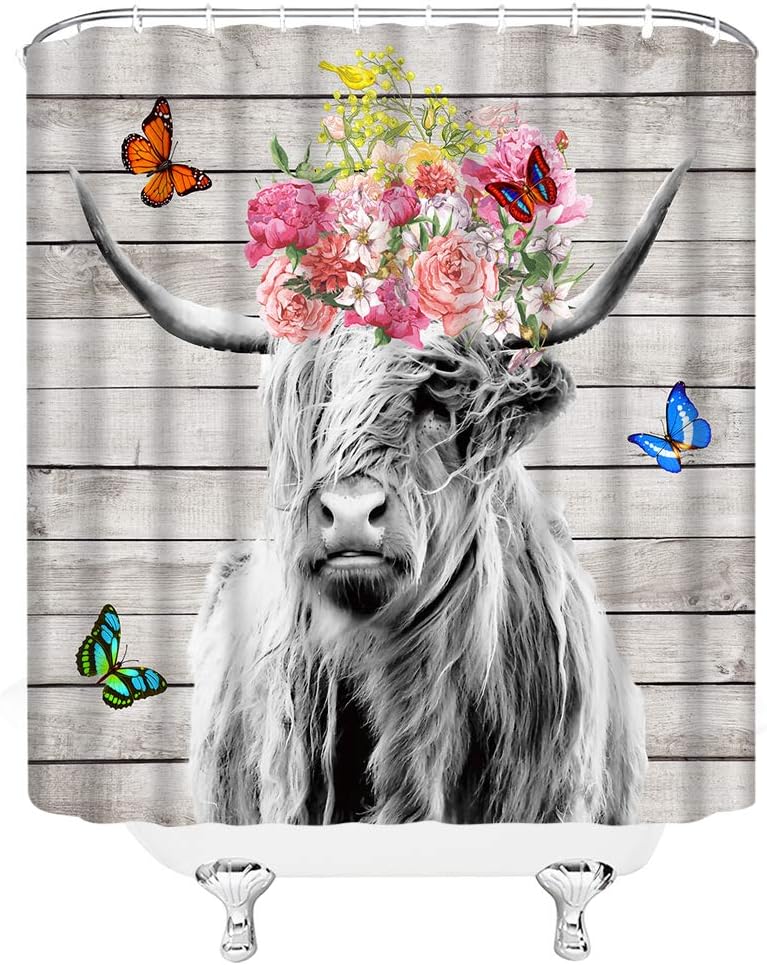 Funny Farmhouse Animal Portrait Printed Shower Curtain For Bathroom Decor