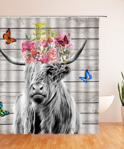 Funny Farmhouse Animal Portrait Printed Shower Curtain For Bathroom Decor