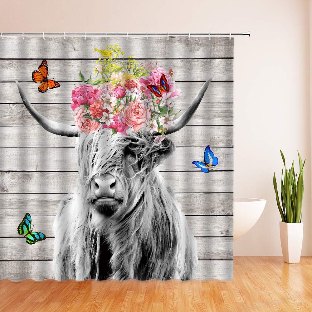 Funny Farmhouse Animal Portrait Printed Shower Curtain For Bathroom Decor