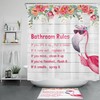 Funny Flamingo And Tropical Flower Bathroom Rules Shower Curtain For Your Bathroom Decor