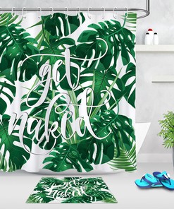 Funny Font Tropical Leaves Print Shower Curtain For Bathroom Decor