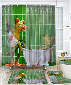 Funny Frog Couples Shower Curtain For Bathroom, Cute And Durable Waterproof Bath Curtains With Toothbrushes