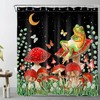 Funny Frog on Black Red Mushroom Plant Shower Curtain for a Whimsical Bathroom