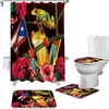 Funny Frogs and Spring Floral Shower Curtain - Puerto Rico Flag Decor Waterproof Bath Curtain