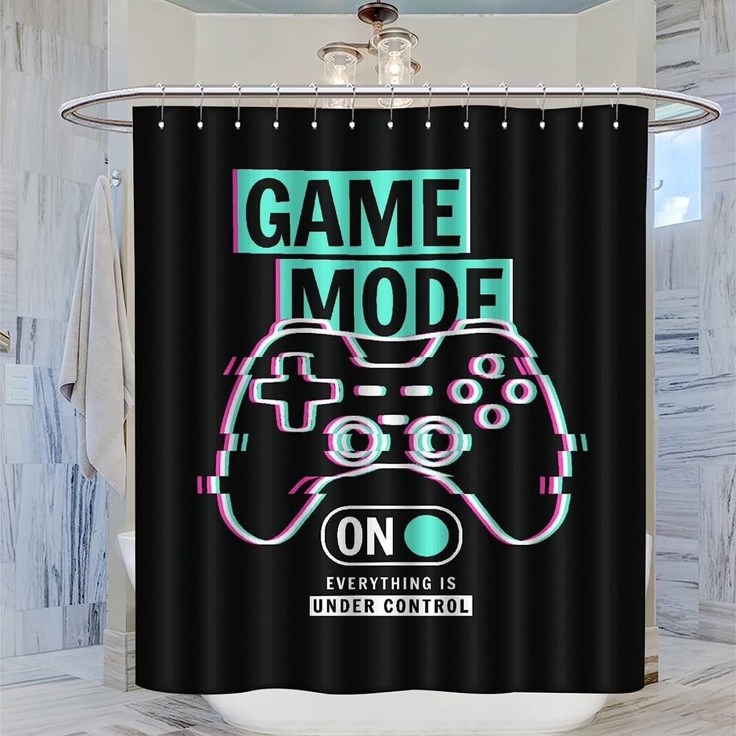 Funny Gaming Shower Curtain - Cool Black Bath Curtain Waterproof Fabric Bathroom Decorr