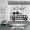 Funny Get Naked Buffalo Plaid Farmhouse Truck Cow Shower Curtain For Bathroom