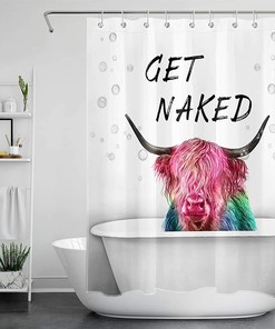 Funny Get Naked Highland Cow Fabric Shower Curtain For Bathroom Decor