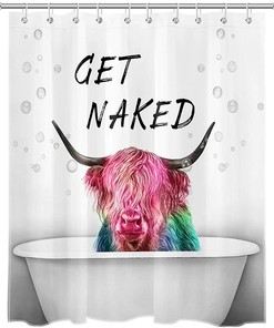 Funny Get Naked Highland Cow Fabric Shower Curtain For Bathroom Decor