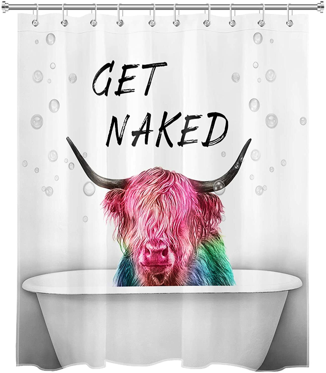 Funny Get Naked Highland Cow Fabric Shower Curtain For Bathroom Decor