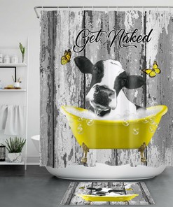 Funny Get Naked Highland Cow Print Shower Curtain for Modern Farmhouse Bathroom Decor