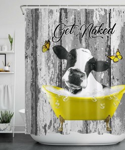 Funny Get Naked Highland Cow Print Shower Curtain for Modern Farmhouse Bathroom Decor