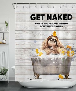 Funny Get Naked Sloth Planks Farmhouse Shower Curtain For Bathroom Accessories