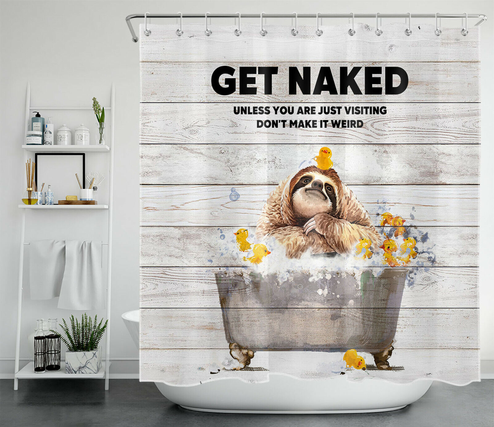 Funny Get Naked Sloth Planks Farmhouse Shower Curtain For Bathroom Accessories