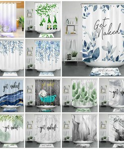 Funny Get Naked Watercolor Leaves Marble Shower Curtain, Rustic Farmhouse Decor