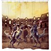 Funny Gladiator And Dinosaur Shower Curtain, Cool White Fabric Bathroom Decor