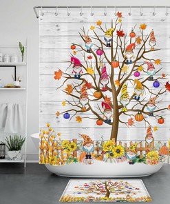 Funny Gnome Autumn Shower Curtain - Maple Leaf Garden Accessories