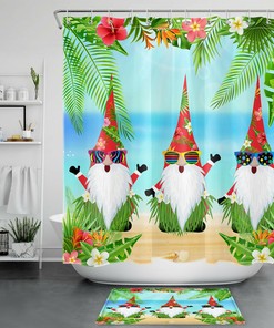 Funny Gnome Hawaii Tropical Beach Shower Curtain Bath Accessory