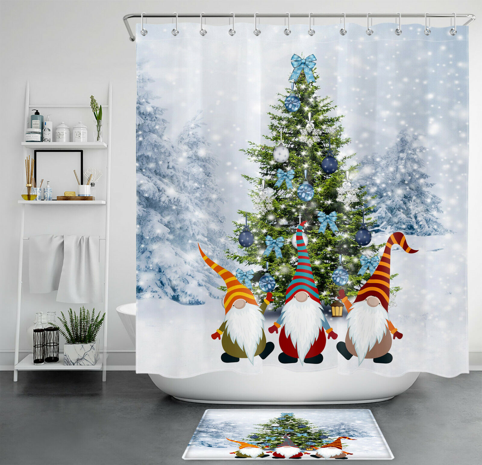 Funny Gnome Snowflake Shower Curtain For A Playful Christmas Theme